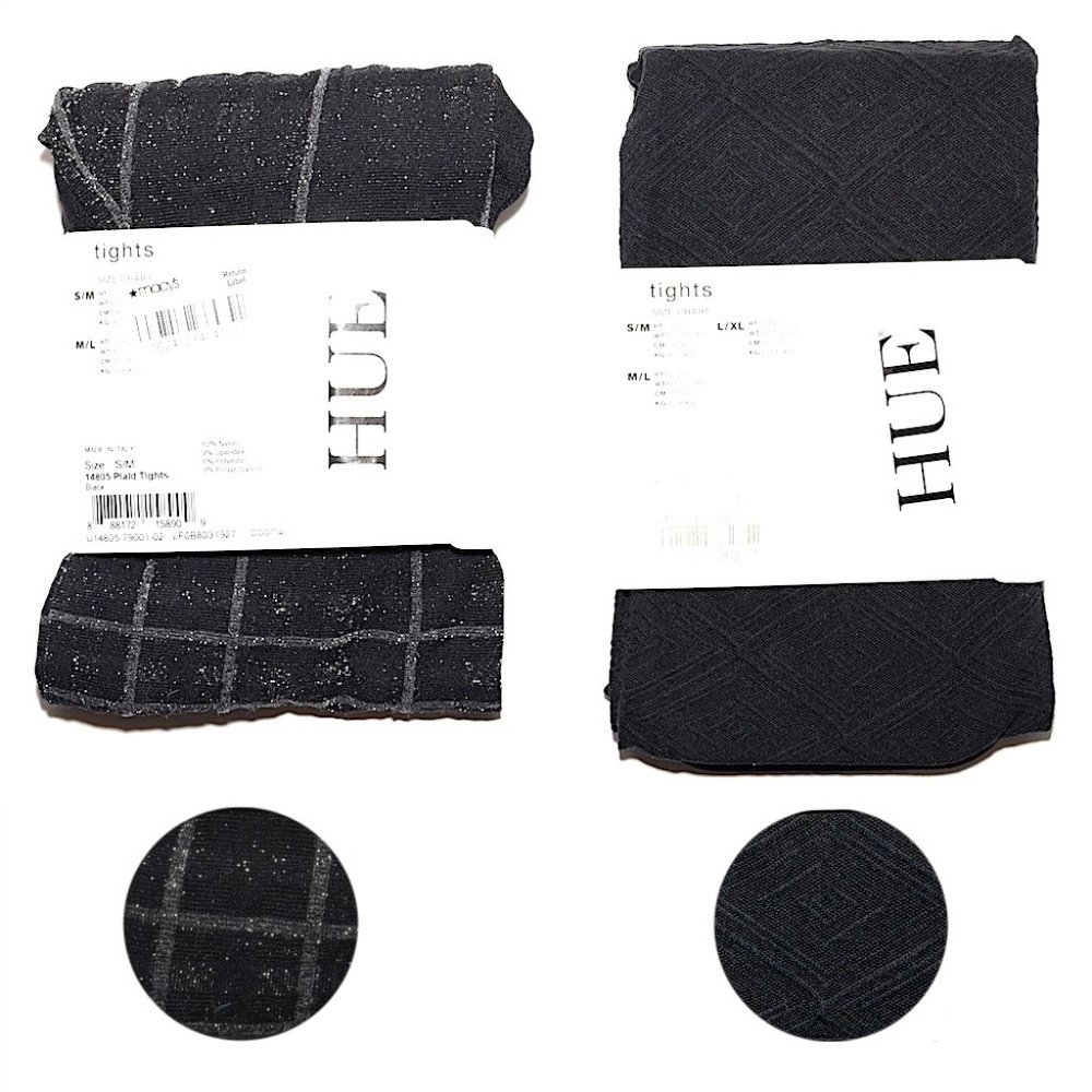 2 NWT Hue Tights: Textured Diamond + Metallic Plaid